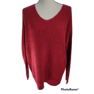 Magnolia Boutique V-Neck Knit Sweater, Women's Size S, Cranberry Red